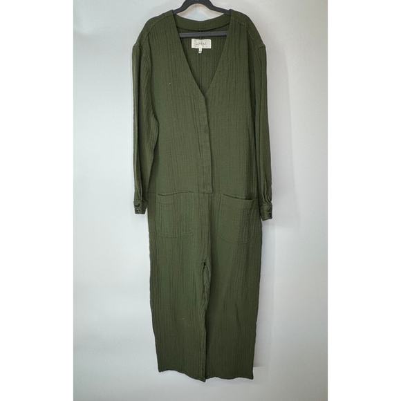 The Great. The Union Cotton-gauze Jumpsuit In Green M - Picture 2 of 6